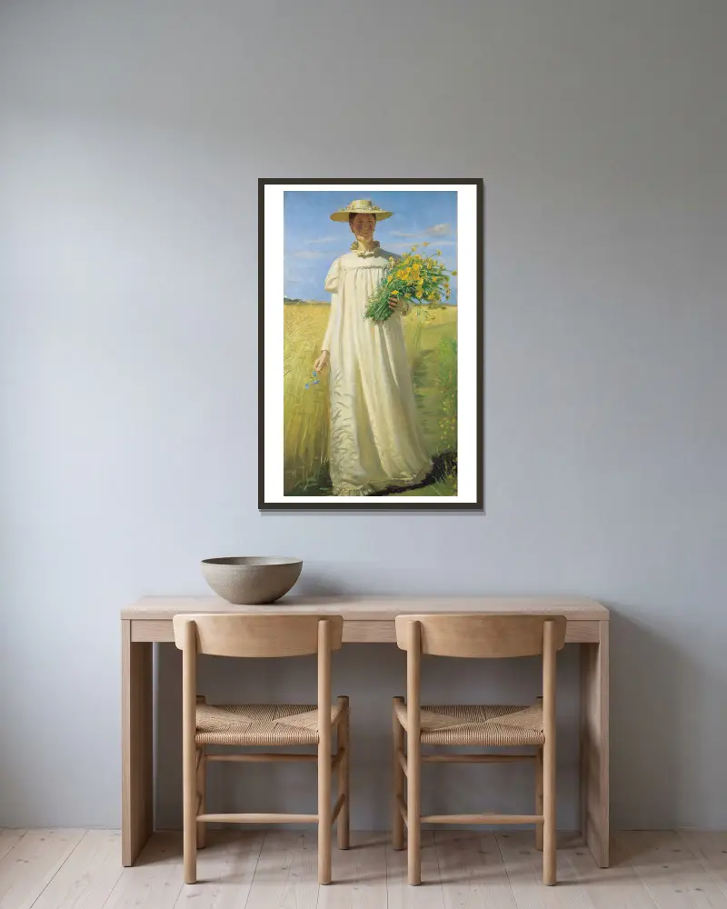 Anna Ancher returning from the field av Michael Ancher inramad på en vägg