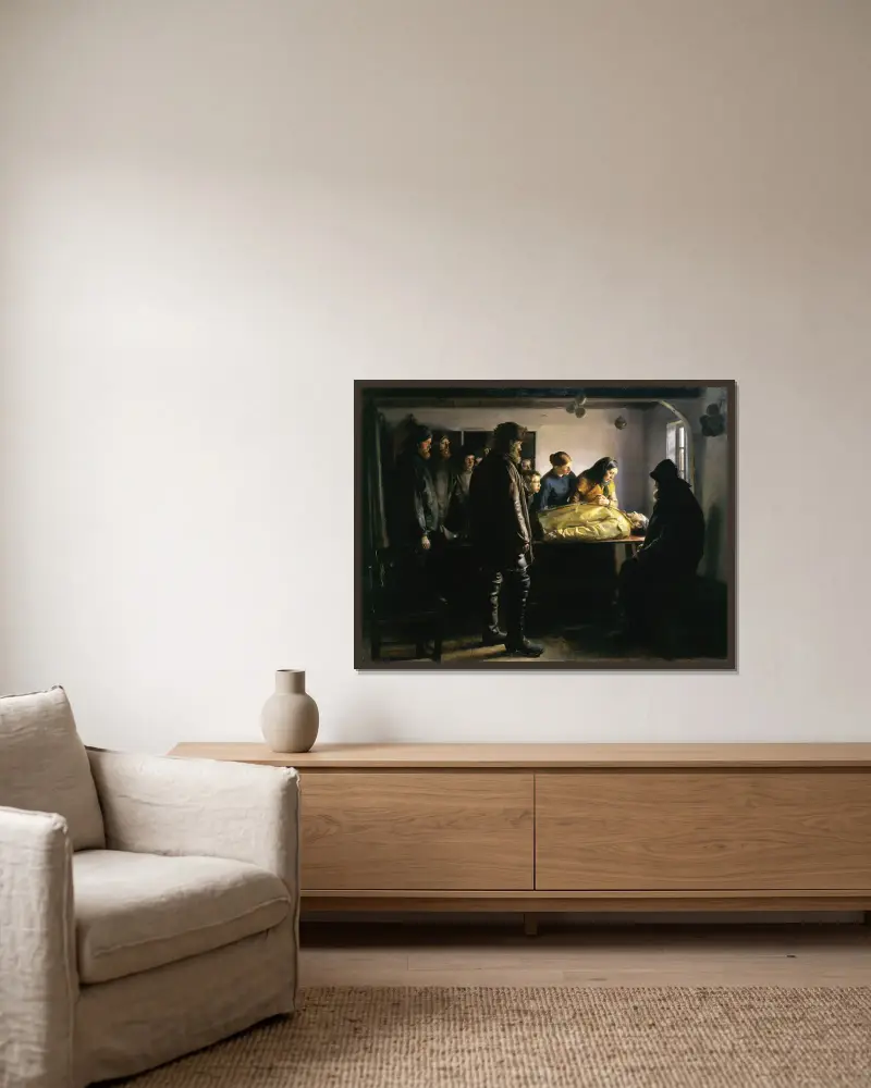 Der Ertrunkene von Michael Ancher gerahmt an einer Wand