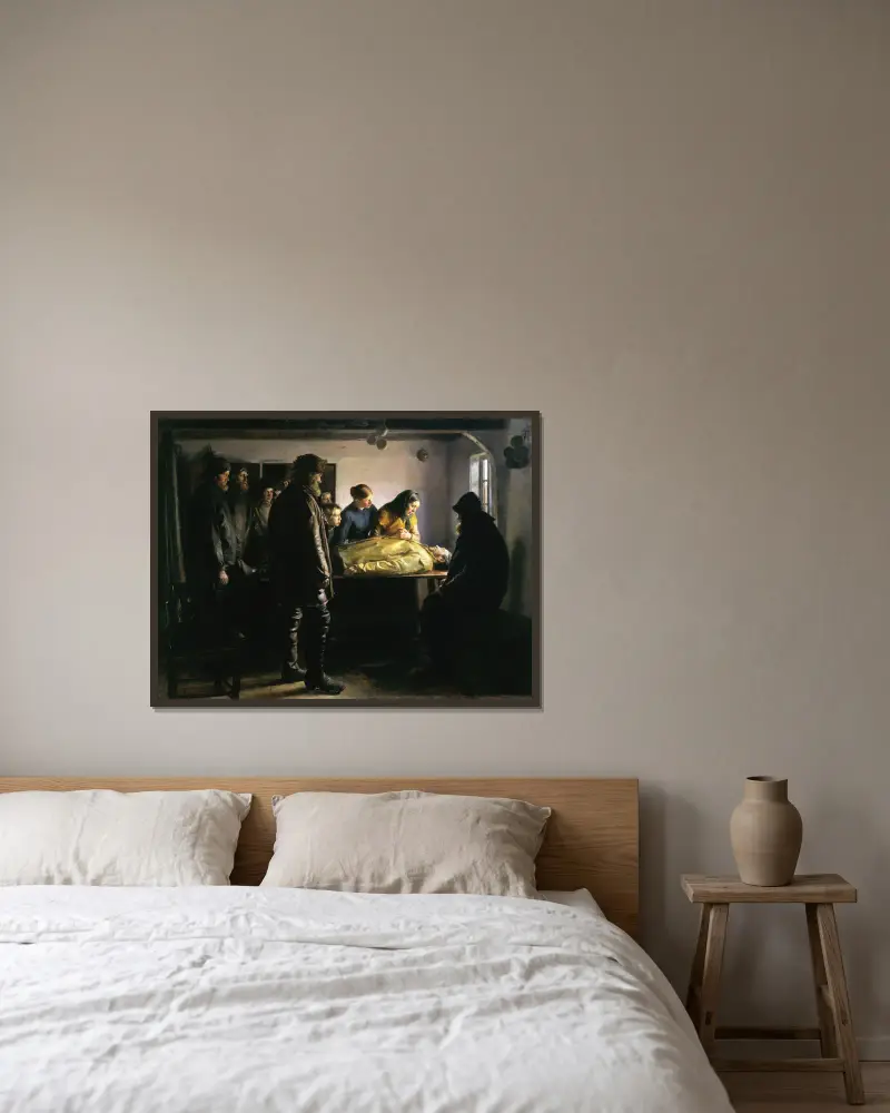 Der Ertrunkene von Michael Ancher gerahmt an einer Wand