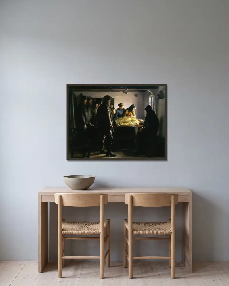Der Ertrunkene von Michael Ancher gerahmt an einer Wand