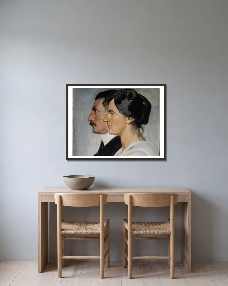 King Christian X and Queen Alexandrine of Denmark av Michael Ancher inramad på en vägg