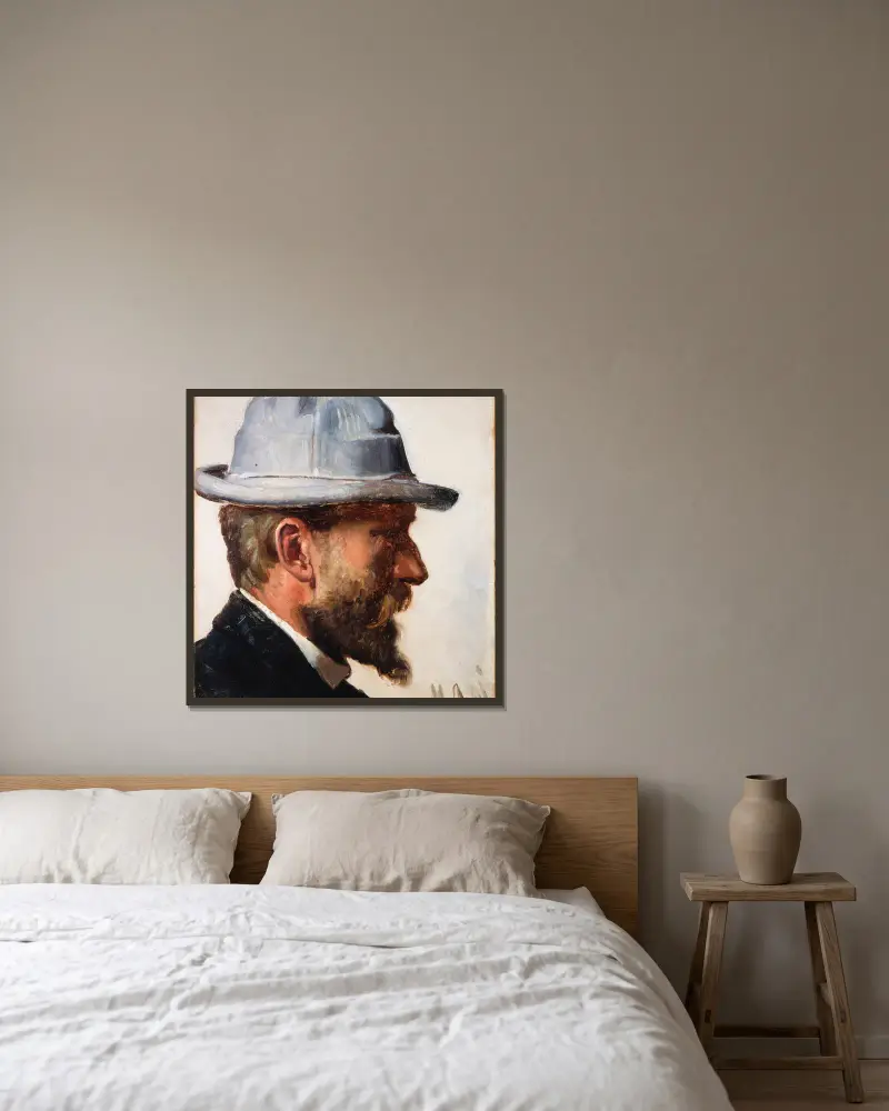 Niels Pedersen Mols von Michael Ancher gerahmt an einer Wand