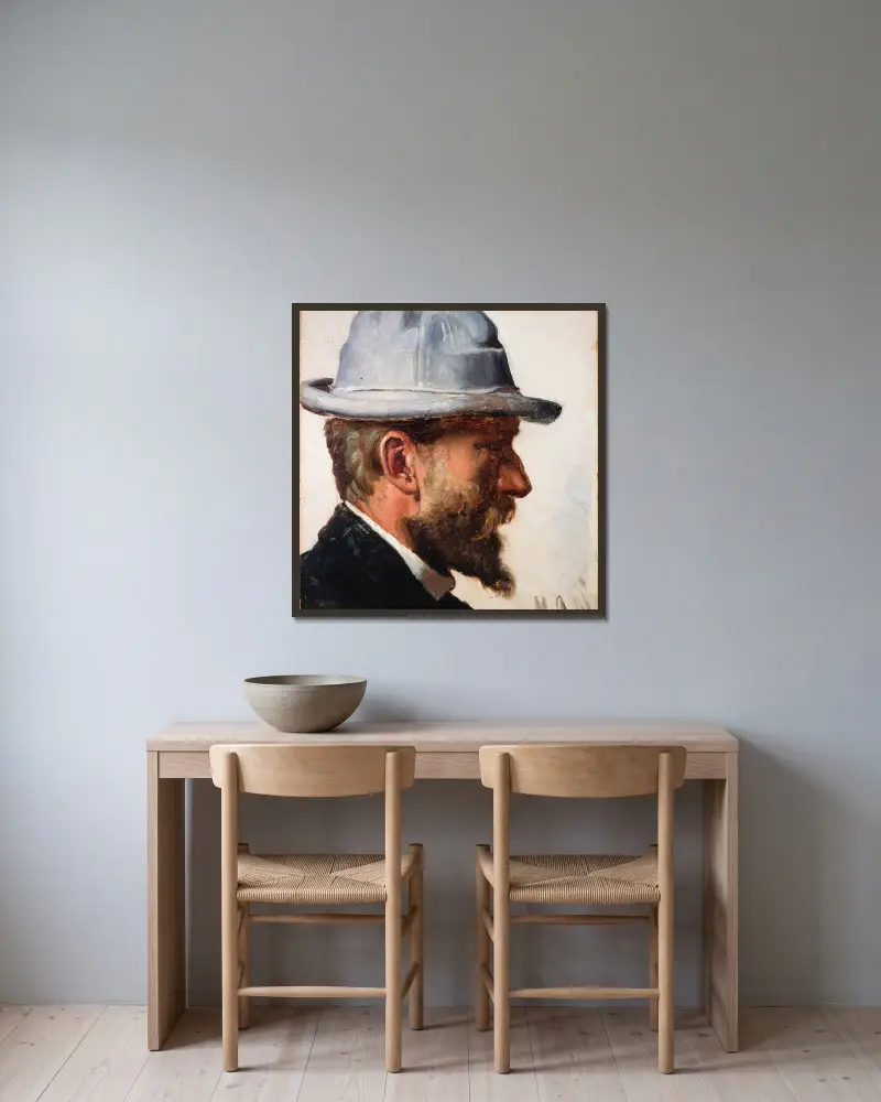 Niels Pedersen Mols von Michael Ancher gerahmt an einer Wand