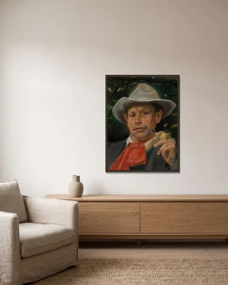 Portrét Martina Andersena Nexøa, Michael Ancher v rámu na stěně