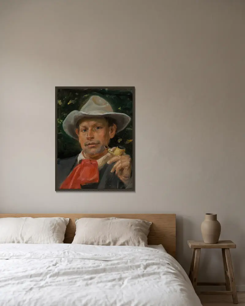 Portrét Martina Andersena Nexøa, Michael Ancher v rámu na stěně