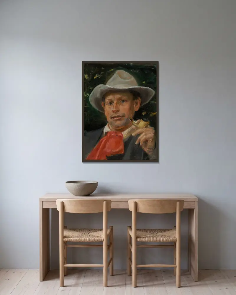 Portrét Martina Andersena Nexøa, Michael Ancher v rámu na stěně