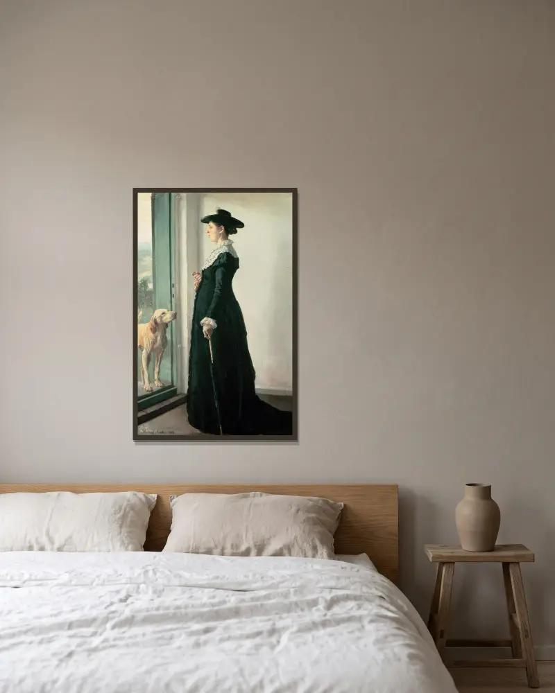 Porträtt av min hustru av Michael Ancher inramad på en vägg
