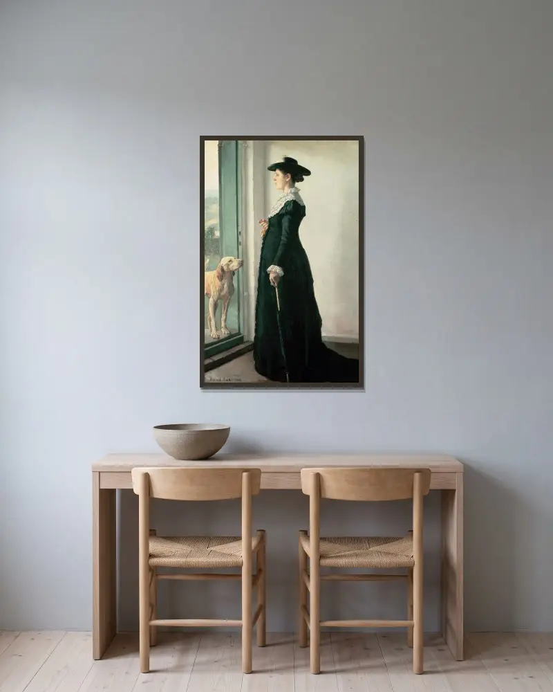 Porträtt av min hustru av Michael Ancher inramad på en vägg