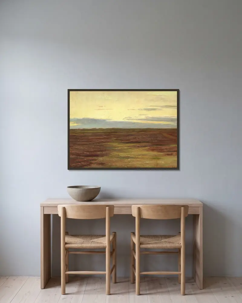 Sonnenuntergang über den Brovandene südlich von Skagen von Michael Ancher gerahmt an einer Wand