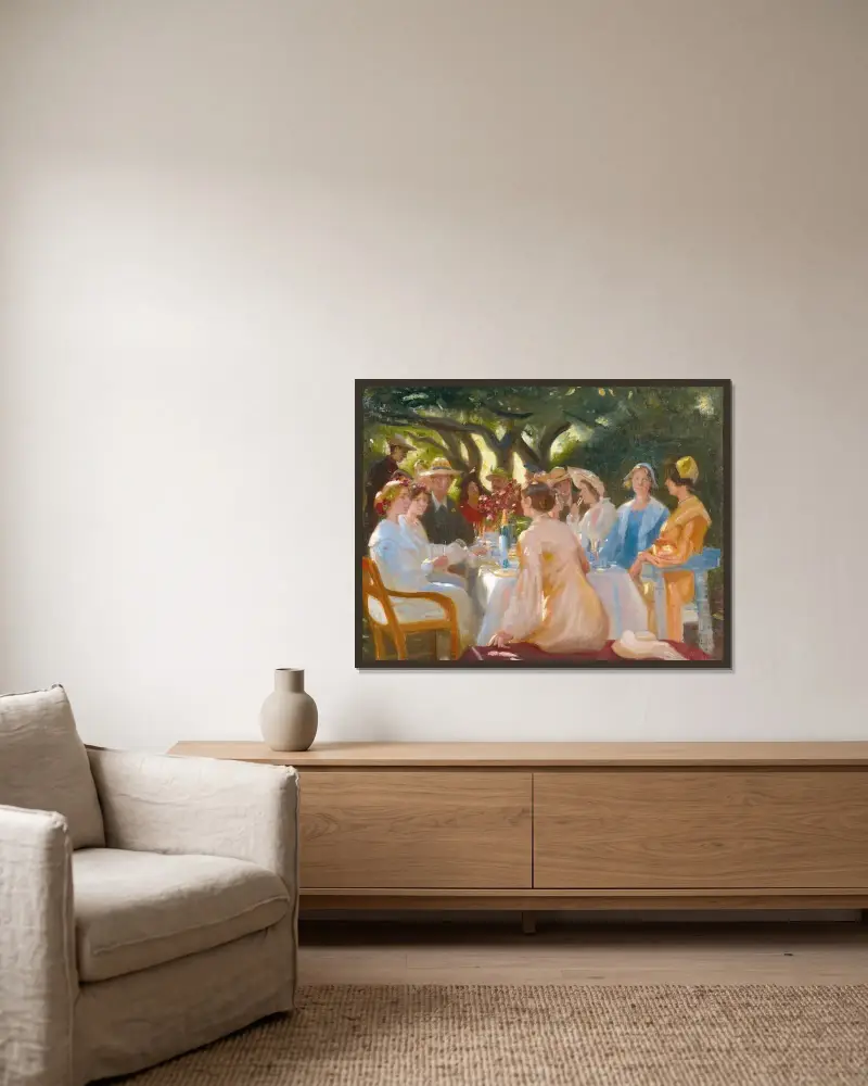 Das Mittagessen der Schauspieler, Skagen von Michael Ancher gerahmt an einer Wand