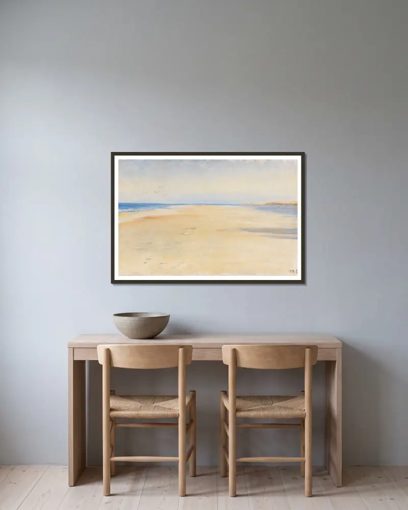 The beach at Skagen av Michael Ancher inramad på en vägg