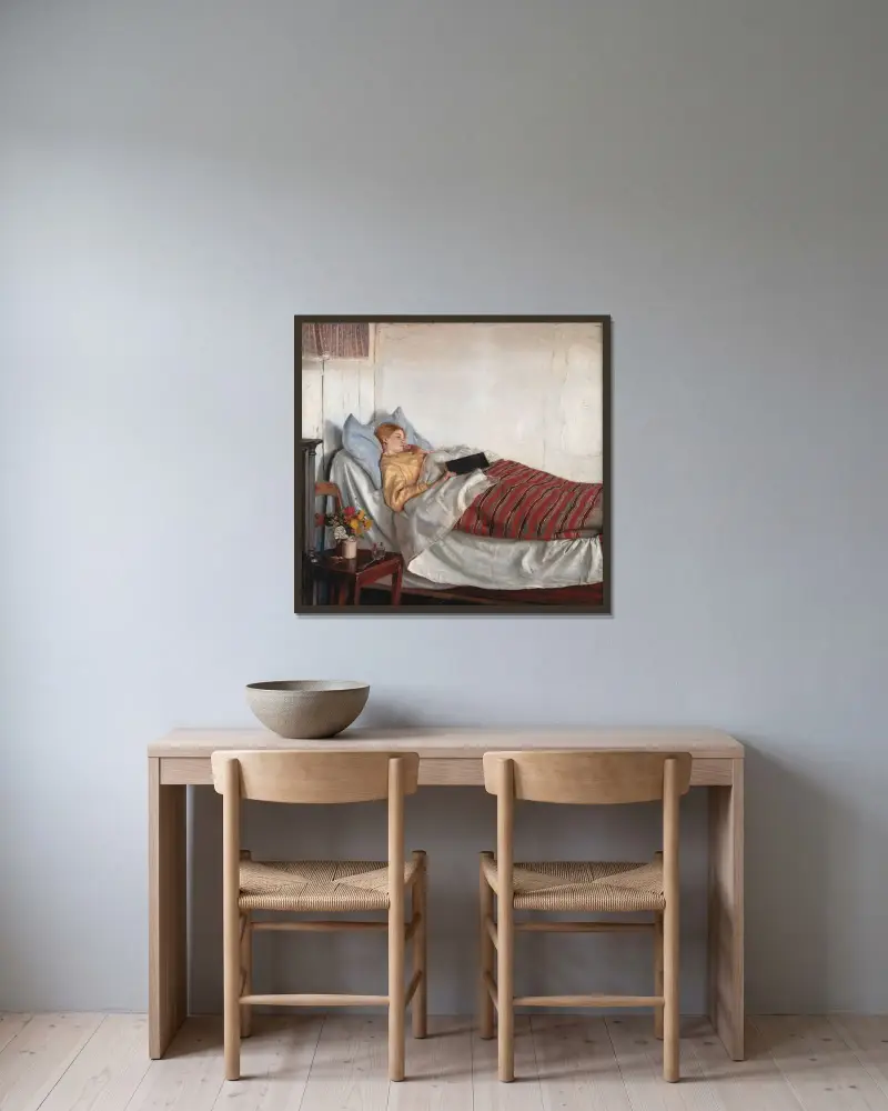 Das kranke Mädchen von Michael Ancher gerahmt an einer Wand