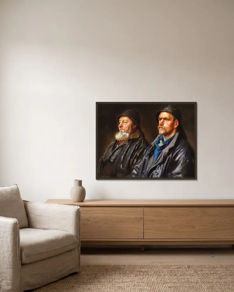 Zwei Fischer von Michael Ancher gerahmt an einer Wand