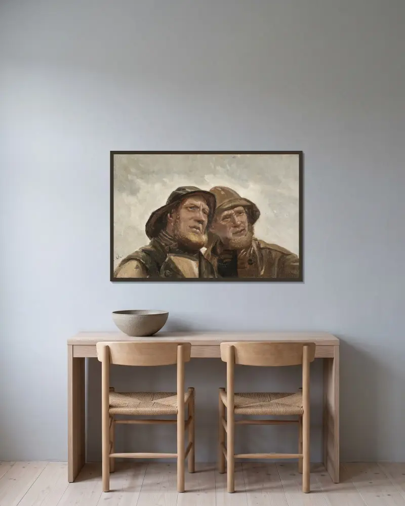 Zwei Fischer. Studie von Michael Ancher gerahmt an einer Wand