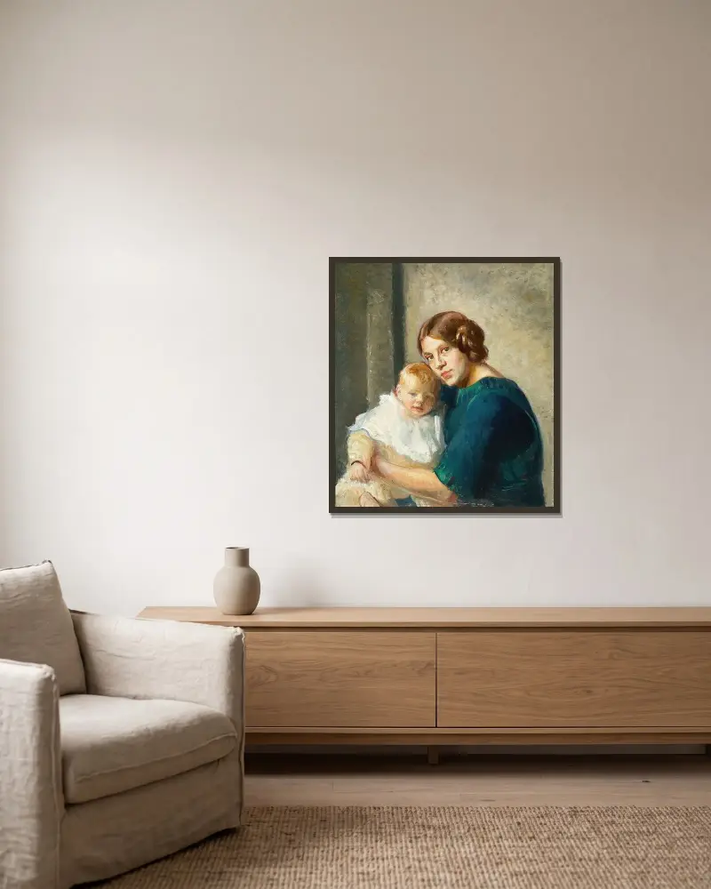 Junge Mutter mit Kind von Michael Ancher gerahmt an einer Wand
