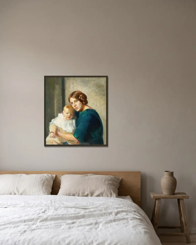 Junge Mutter mit Kind von Michael Ancher gerahmt an einer Wand