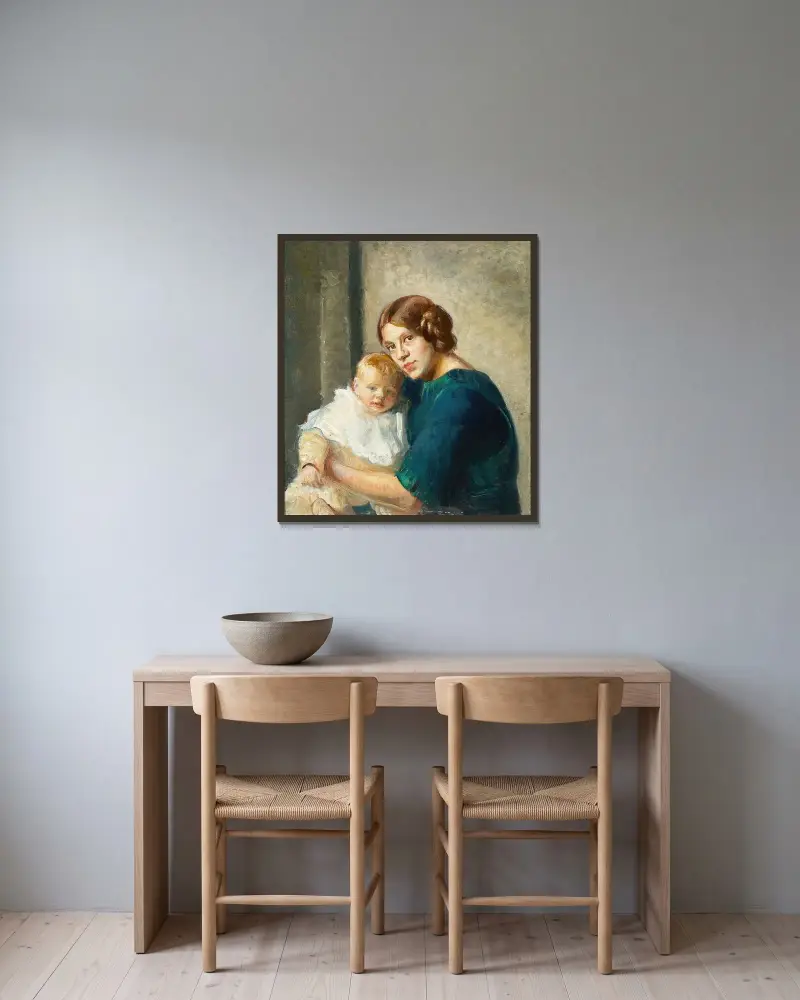 Junge Mutter mit Kind von Michael Ancher gerahmt an einer Wand