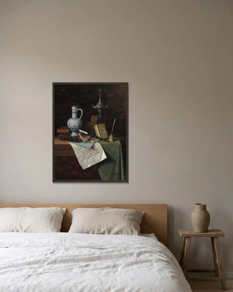 Meine Schätze von William Michael Harnett gerahmt an einer Wand