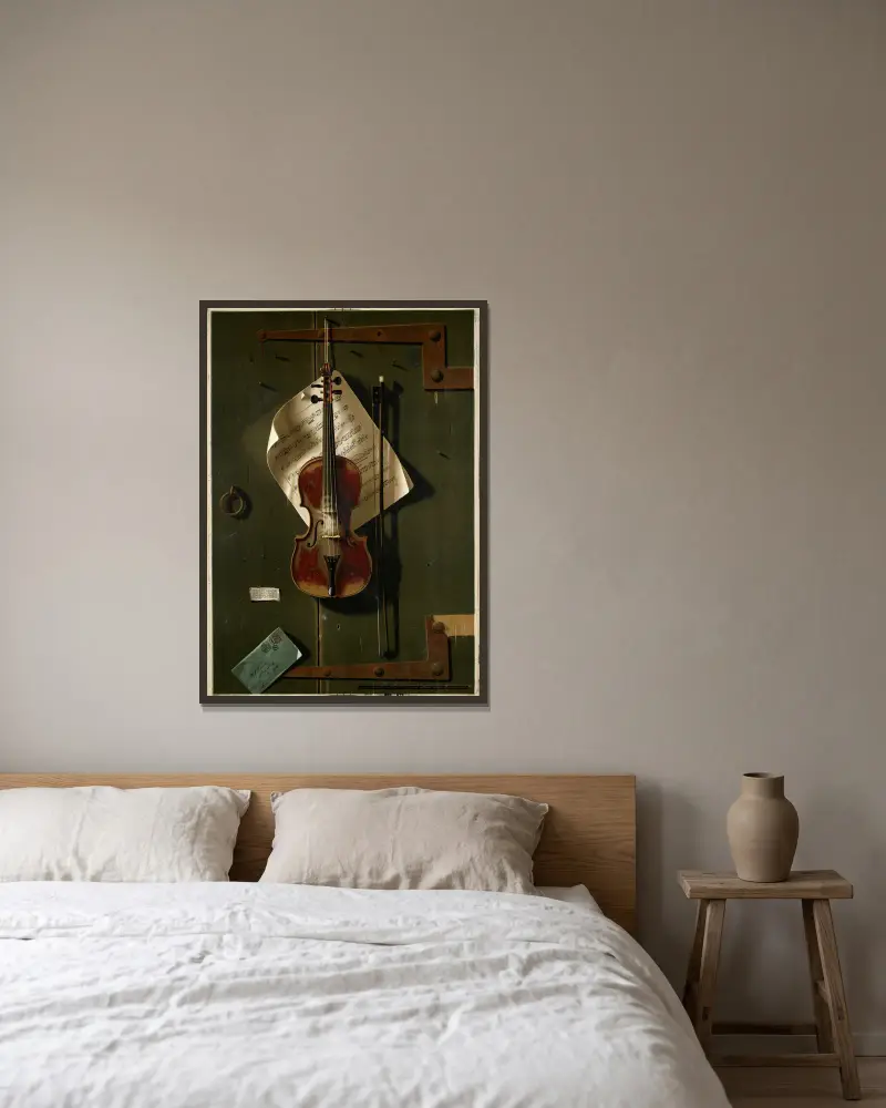 Die alte Violine, 1887 von William Michael Harnett gerahmt an einer Wand