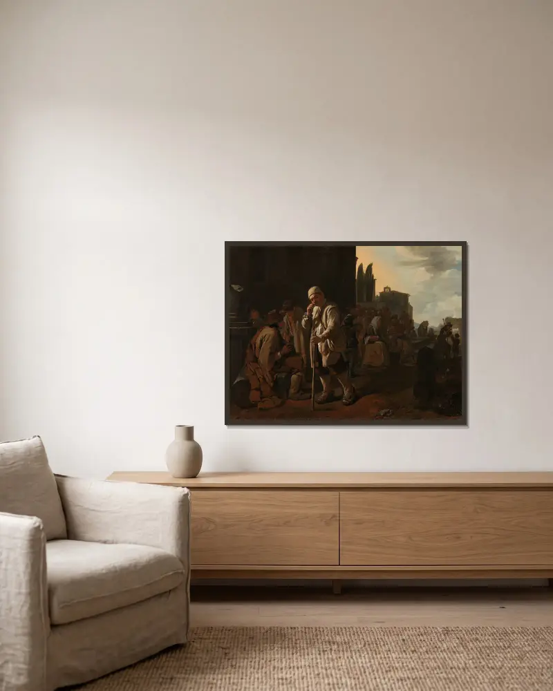 Die Hungrigen speisen von Michael Sweerts gerahmt an einer Wand
