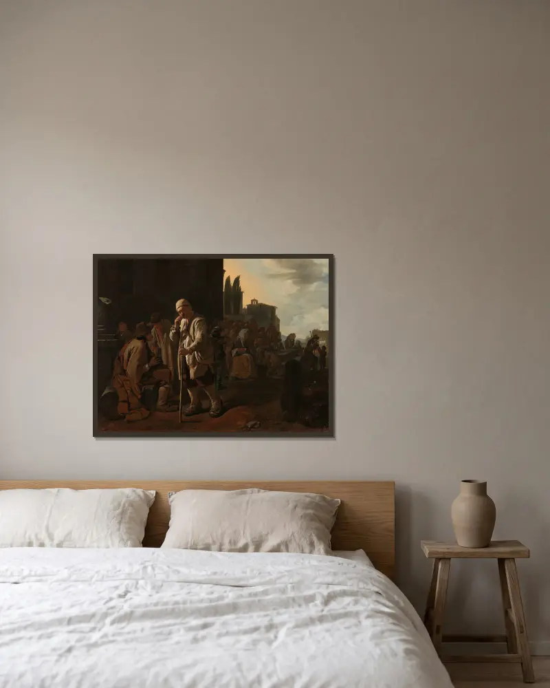 Die Hungrigen speisen von Michael Sweerts gerahmt an einer Wand