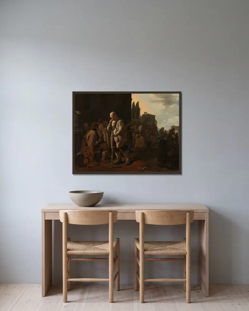 Die Hungrigen speisen von Michael Sweerts gerahmt an einer Wand