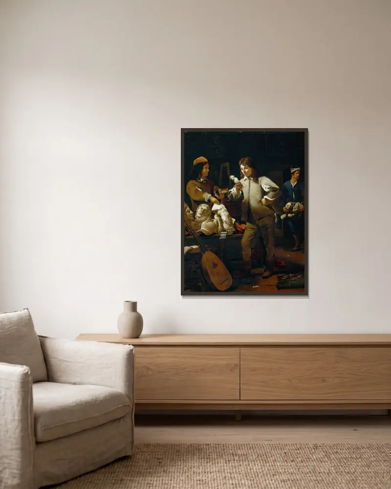 V ateliéru, Michael Sweerts v rámu na stěně