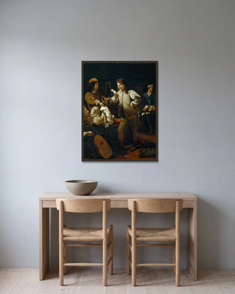 V ateliéru, Michael Sweerts v rámu na stěně