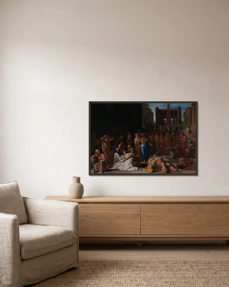 Plague in an Ancient City av Michael Sweerts inramad på en vägg