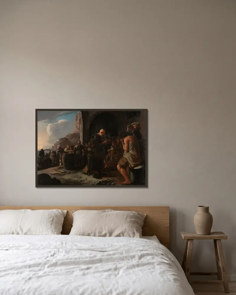 Den Durst stillen von Michael Sweerts gerahmt an einer Wand