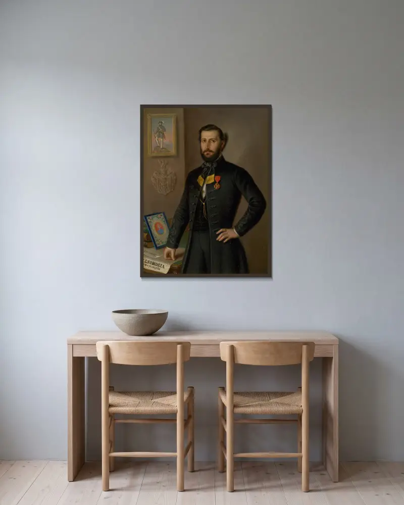 A study painting for the Portrait of Ján Francisci as Count of the Liptov County av Peter Michal Bohúň inramad på en vägg