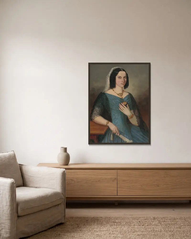 Portrait of a lady in blue av Peter Michal Bohúň inramad på en vägg