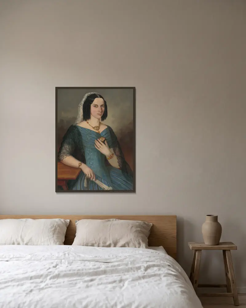 Portrait of a lady in blue av Peter Michal Bohúň inramad på en vägg