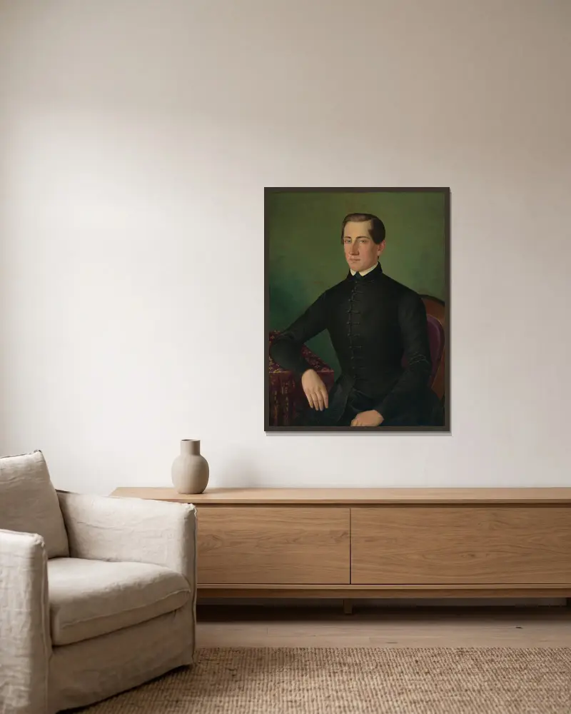Portrait of a man, 1849 av Peter Michal Bohúň inramad på en vägg