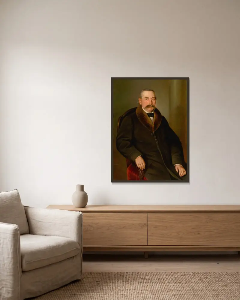 Porträt eines Mannes im Pelzmantel von Peter Michal Bohúň gerahmt an einer Wand