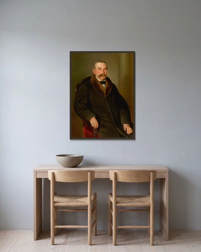 Porträt eines Mannes im Pelzmantel von Peter Michal Bohúň gerahmt an einer Wand