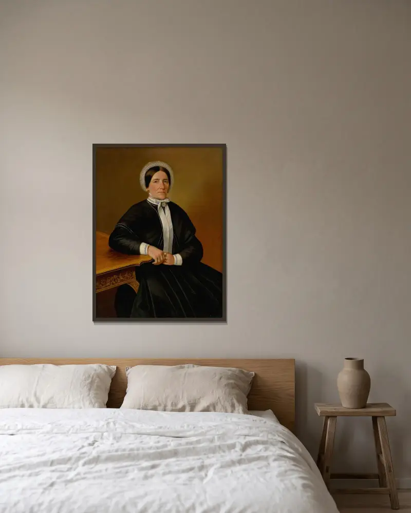 Porträt einer sitzenden alten Frau von Peter Michal Bohúň gerahmt an einer Wand