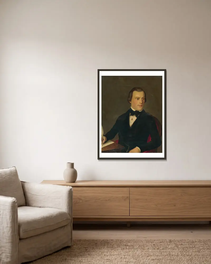 Portrait of a Writing Man av Peter Michal Bohúň inramad på en vägg