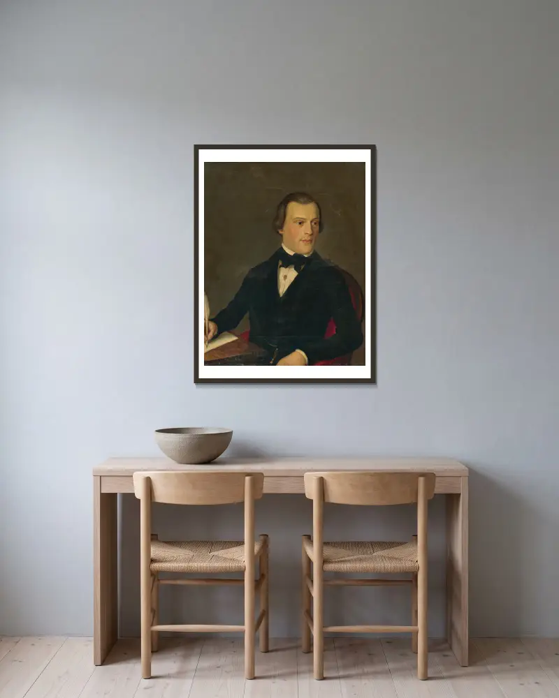 Portrait of a Writing Man av Peter Michal Bohúň inramad på en vägg
