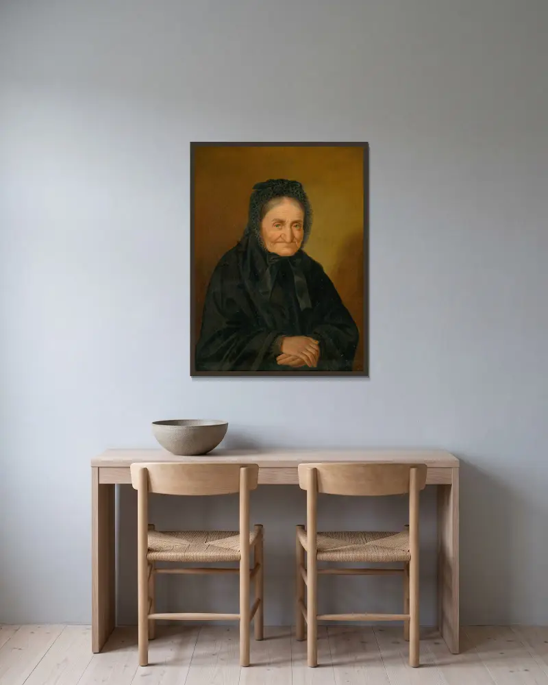 Portrait of an Old Woman av Peter Michal Bohúň inramad på en vägg