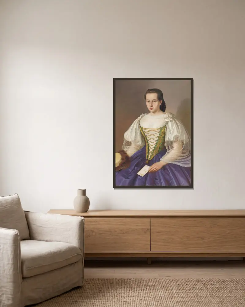 Porträt von Anna Šefránková von Peter Michal Bohúň gerahmt an einer Wand