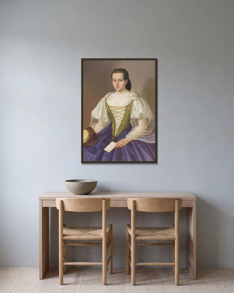 Porträt von Anna Šefránková von Peter Michal Bohúň gerahmt an einer Wand