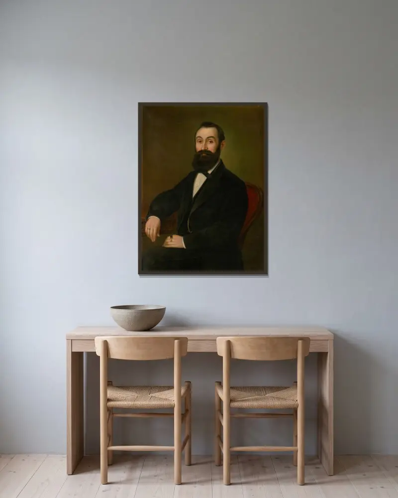 Porträt von Daniel Božtech Makovický von Peter Michal Bohúň gerahmt an einer Wand
