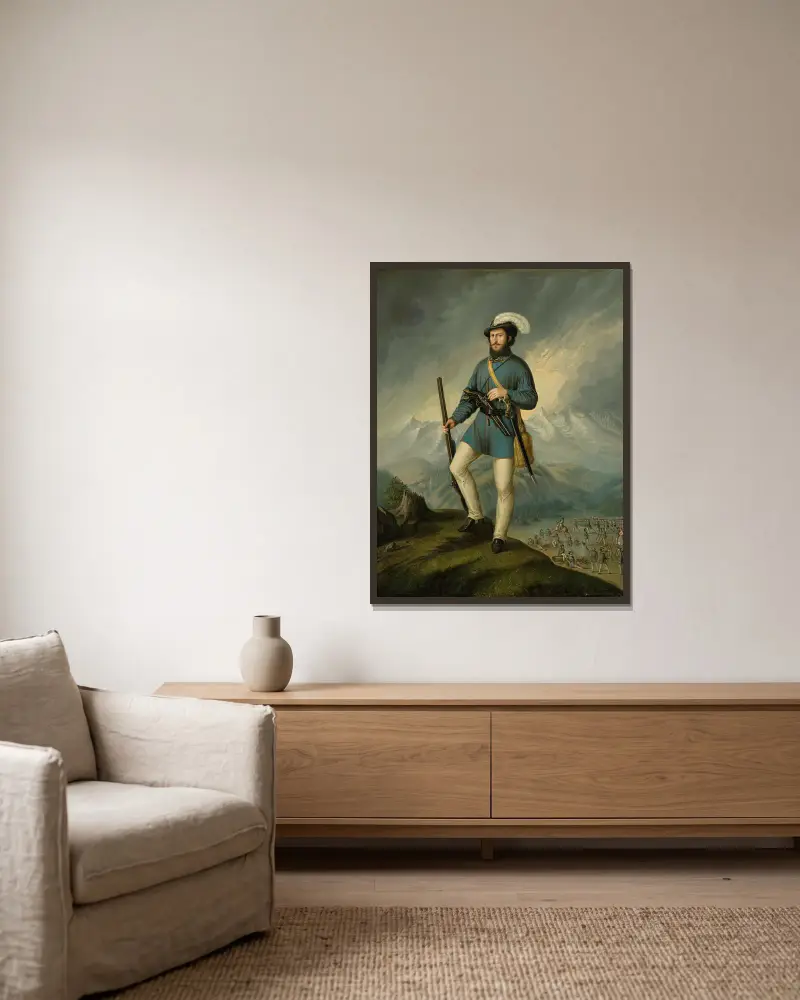 Portrait of Ján Francisci as Captain of the Slovak Volunteers av Peter Michal Bohúň inramad på en vägg