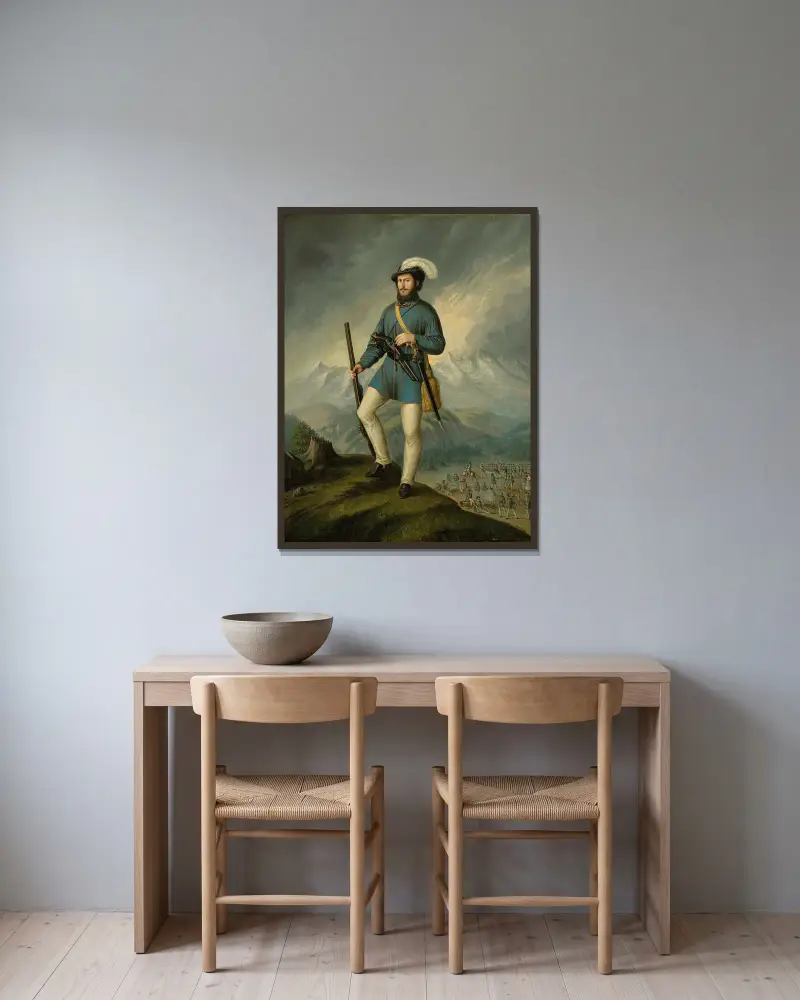 Portrait of Ján Francisci as Captain of the Slovak Volunteers av Peter Michal Bohúň inramad på en vägg