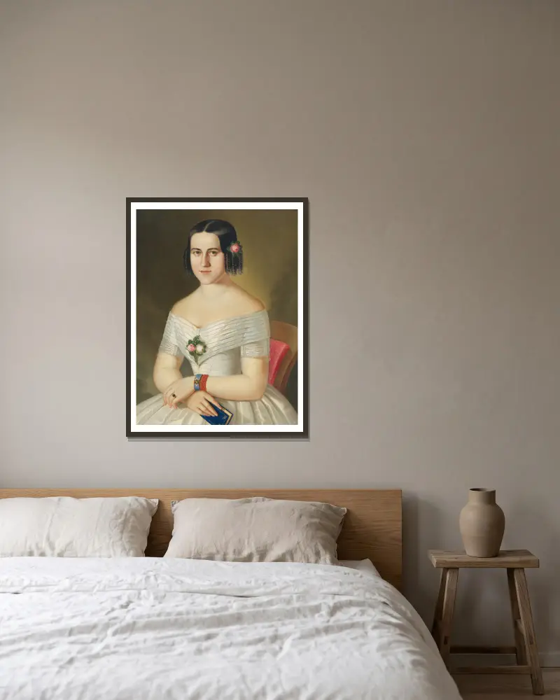 Portrait of Kornélia Spanyik-Bainterová av Peter Michal Bohúň inramad på en vägg
