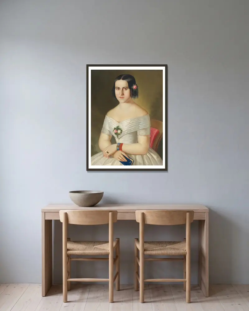 Portrait of Kornélia Spanyik-Bainterová av Peter Michal Bohúň inramad på en vägg