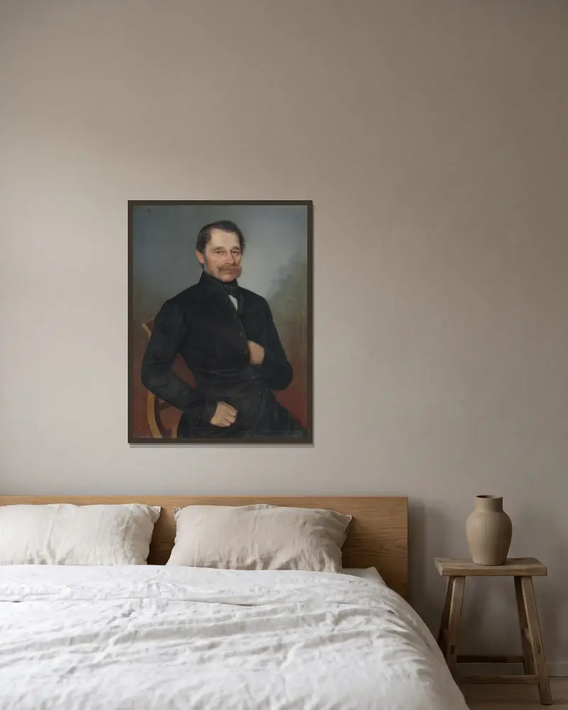 Portrait of M. Dluhovits av Peter Michal Bohúň inramad på en vägg