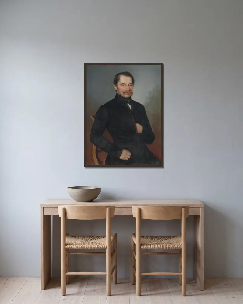 Portrait of M. Dluhovits av Peter Michal Bohúň inramad på en vägg