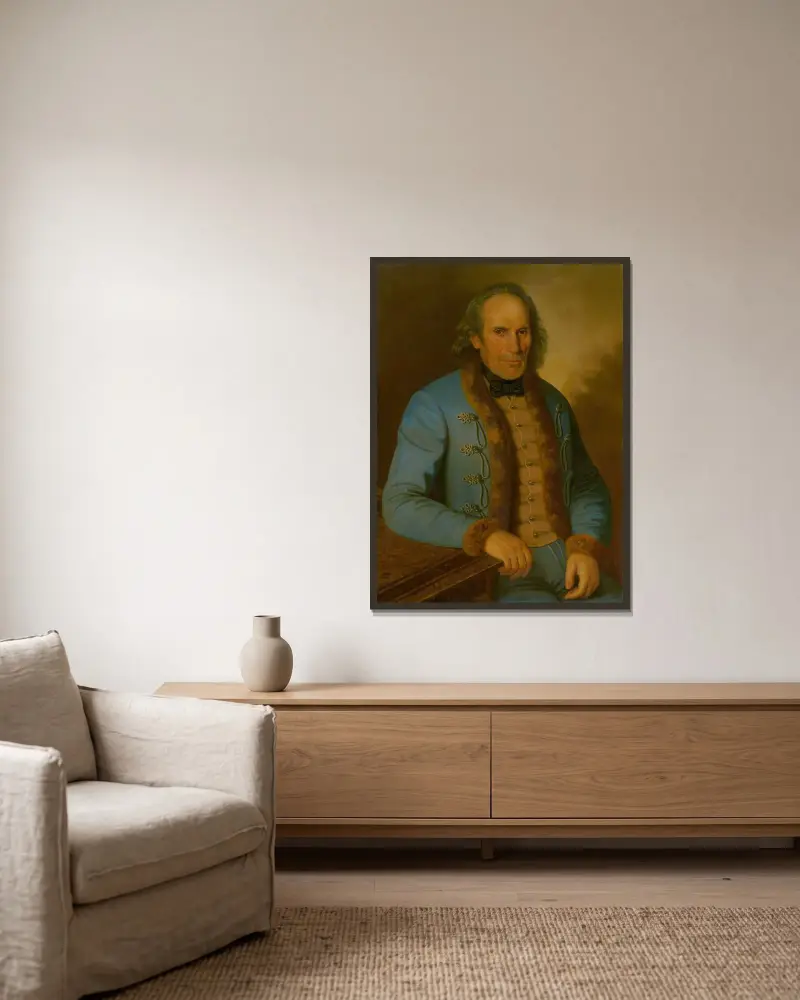 Porträt des Müllers Ján Hodž von Peter Michal Bohúň gerahmt an einer Wand